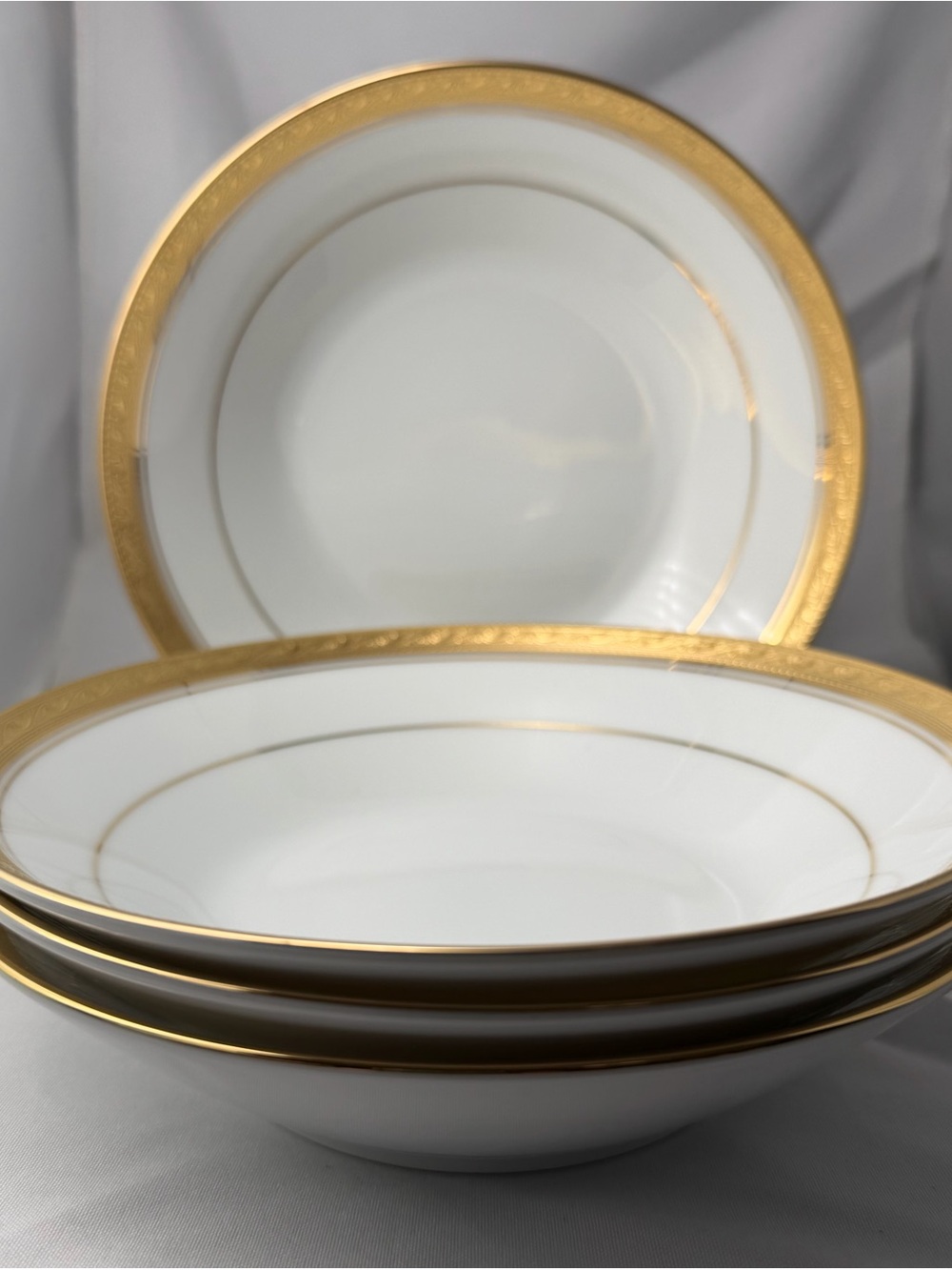 Set of Four Noritake Crestwood Gold Porcelain Soup Bowls NEW!
